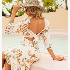 EXLURA Women's Summer Lantern Sleeve Tie Back Dress